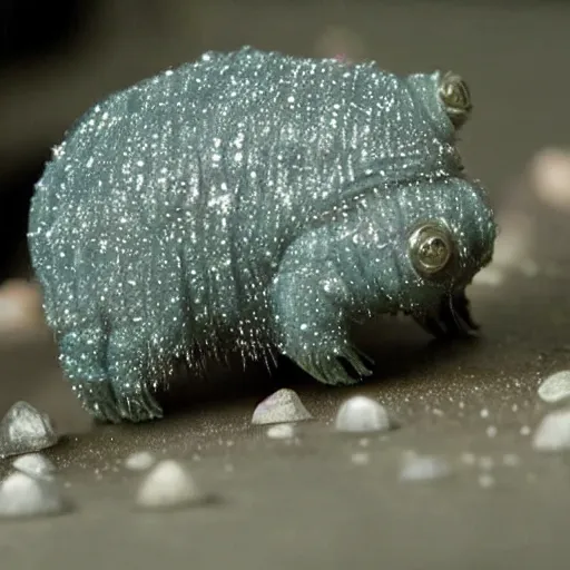 Image similar to tardigrade, water bear, covered in diamonds