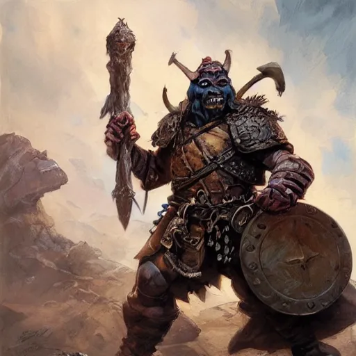 Image similar to dnd orc with conquistador helmet, by Jesper Ejsing + Justin Gerard