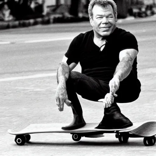 Prompt: william shatner with no limbs on a skateboard in miami