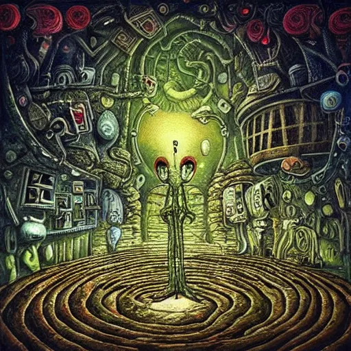 Image similar to a hyper realistic painting of an alien labyrinth, by alexander jansson, highly detailed, vivid color,