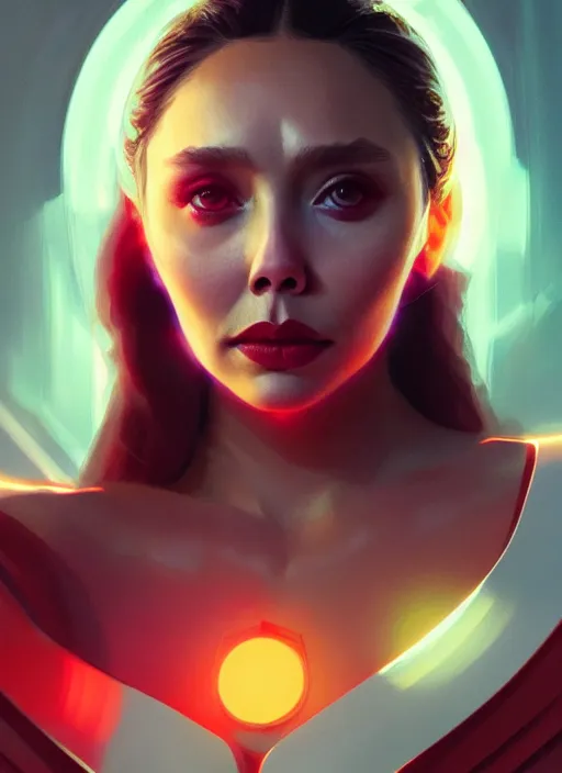 Image similar to portrait of modern darna, elizabeth olsen, intricate, elegant, glowing lights, highly detailed, digital painting, artstation, glamor pose, concept art, smooth, sharp focus, illustration, art by wlop, mars ravelo and greg rutkowski