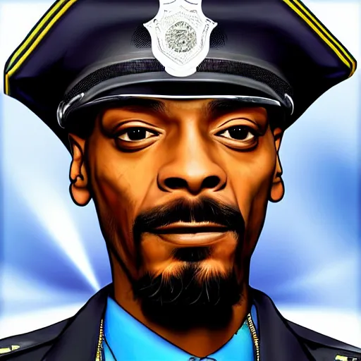 Image similar to Snoop Dog as a police-man, photorealistic, hyperdetalied,high quality,