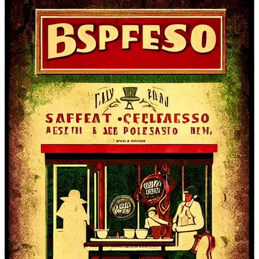 Image similar to vintage espresso poster from a rustic Italian cafe, no text