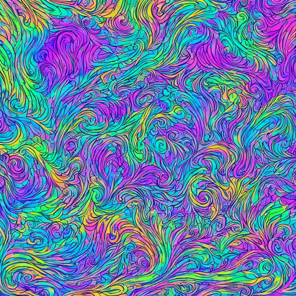 Image similar to Pacific coast forest in the style of Lisa Frank and Alex Grey