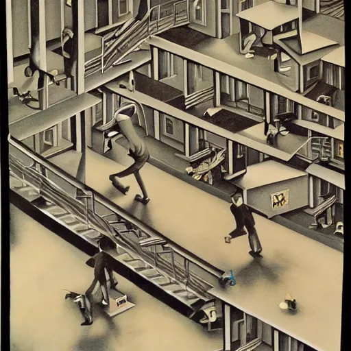 Image similar to high school, mc escher painting