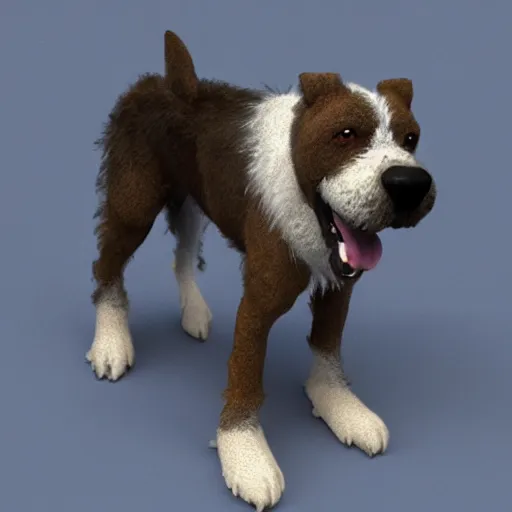 Image similar to 3 d model of a scruffy mixed breed dog, octane render, raytraced