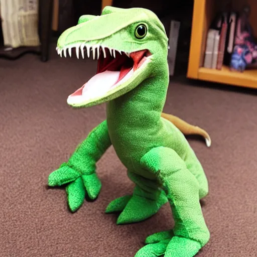 Image similar to a cute velociraptor plush toy