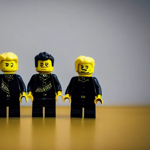 Image similar to macro photo of lego figure of angry men in black Adidas tracksuit