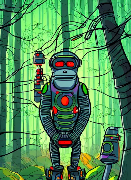 Prompt: cyber monkey in the scifi forest, in style james jea, illustration, fine colors