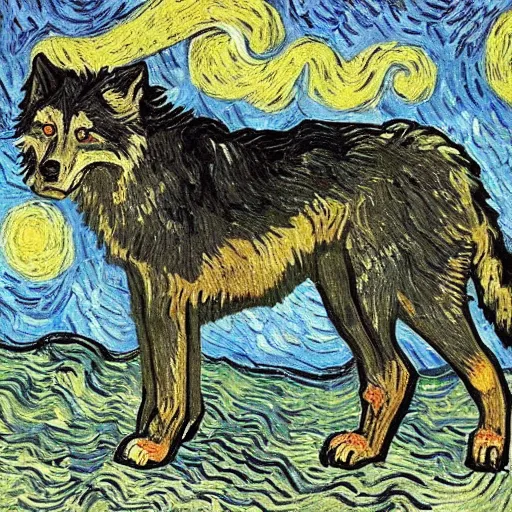 Image similar to retarded wolf, van gogh