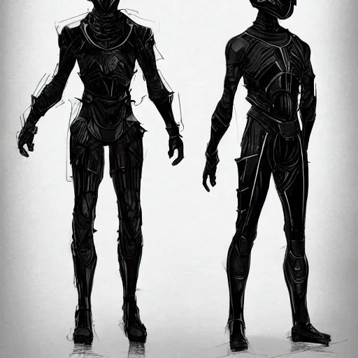 Image similar to concept art, stylized silhouette, super exaggerated proportions, concept design, sketch, male, science fiction suit, helmet, arthur rackham, trending on artstation