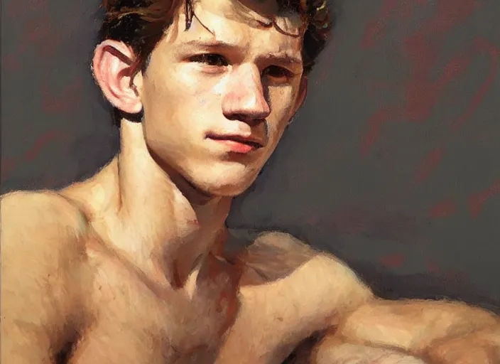 Image similar to a highly detailed beautiful portrait of tom holland, by gregory manchess, james gurney, james jean