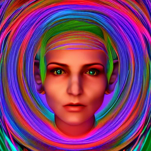 Image similar to three dimensional portrait of a elf inspired by data - driven art, generative, coding, particle waves, spirals