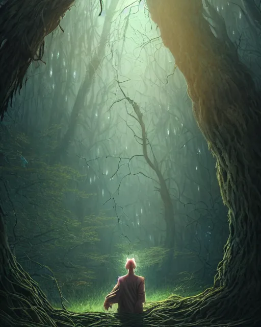 Image similar to highly detailed surreal vfx portrait of a cursed monster in a shadowy forest by a willow tree, stephen bliss, unreal engine, greg rutkowski, loish, rhads, beeple, makoto shinkai and lois van baarle, ilya kuvshinov, rossdraws, tom bagshaw, alphonse mucha, global illumination, detailed and intricate environment