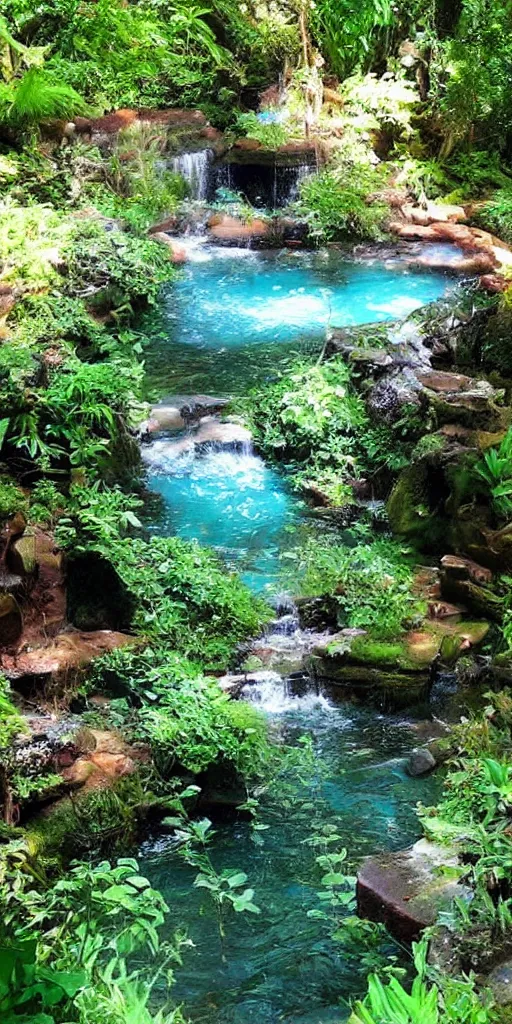 Image similar to beautiful lush magical enchanted serene cozy watery grotto