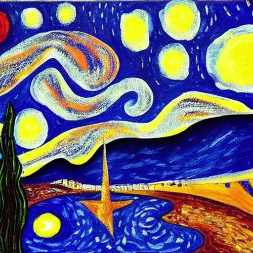 Image similar to starry night painting in the style of cubism