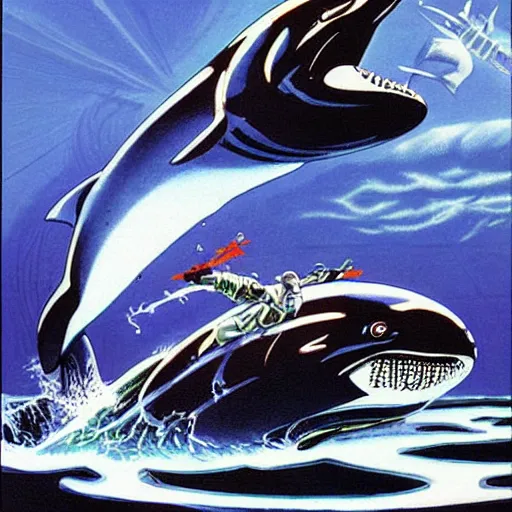 Prompt: cyborg orca by robert mccall trending on arstation