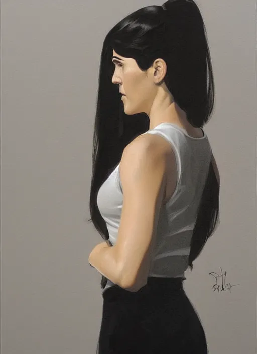 Image similar to detailed artwork by phil noto ; young jennifer connelly ; brush texture ; asymmetric composition ; trending on artstation ; gallery painting by phil noto, by phil noto.