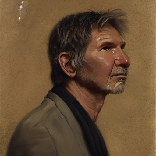 Image similar to a portrait painting of Harrison Ford by odd Nerdrum