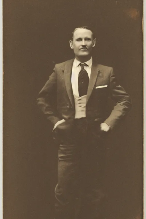 Image similar to vintage full body portrait of an octopus headed man in a suit, sepia