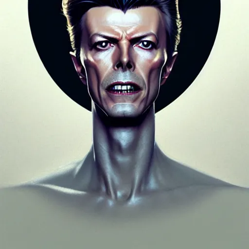Prompt: portrait of a friendly formal well - groomed david bowie, huge realistic broadsword, elegant, rule of thirds, wide angle, highly detailed, artstation, concept art, matte, sharp focus, art by greg rutkowski, cover by artgerm