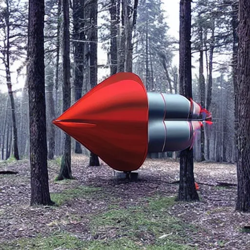 Prompt: hyper realistic spaceship in the woods, as filmed by jean - luc godard. symmetry. accurate anatomy.