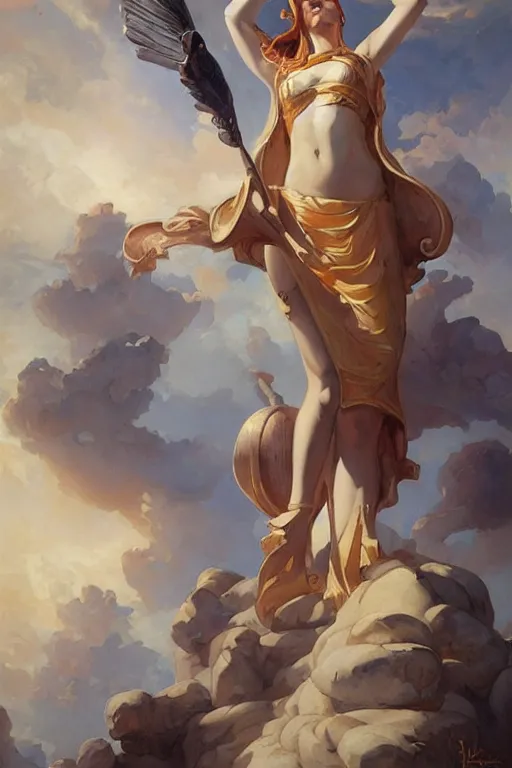 Image similar to Goddess Athena by Peter Mohrbacher in the style of Gaston Bussière, Art Nouveau