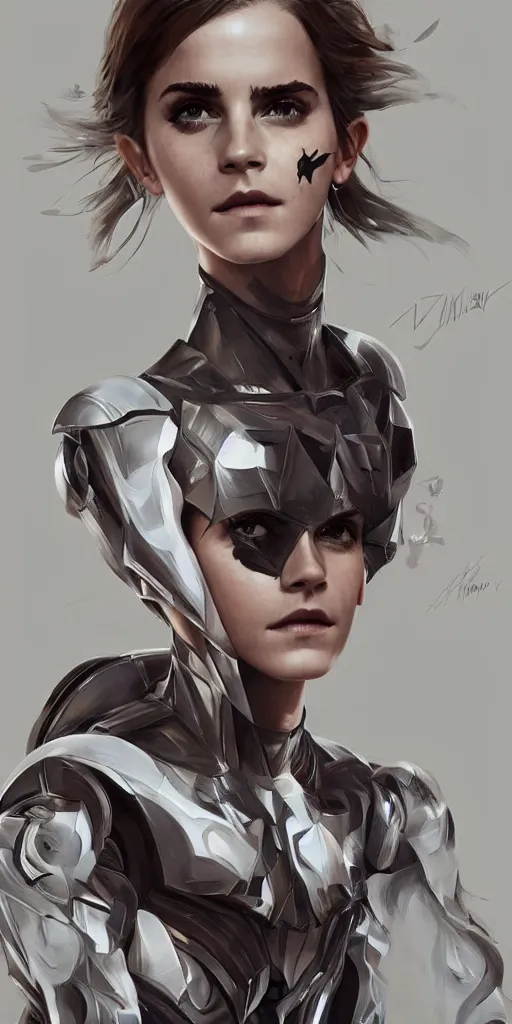 Image similar to fully body fashion model beautiful emma watson wearing military armor long dark hair beautiful bone structure symmetrical facial features intricate elegant digital painting concept art smooth sharp focus illustration from Metal Gear by by Sandra Chevrier by Ruan Jia and Mandy Jurgens by Artgerm by William-Adolphe Bouguerea