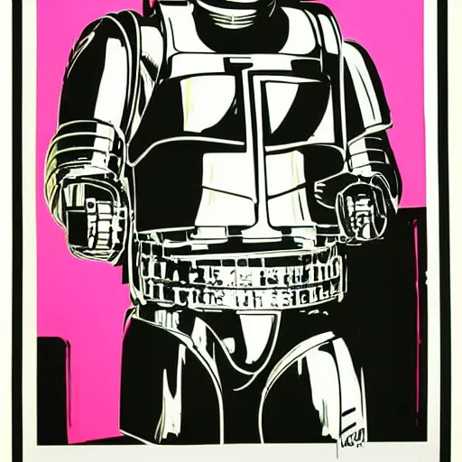 Image similar to RoboCop silkscreen poster by Andy Warhol