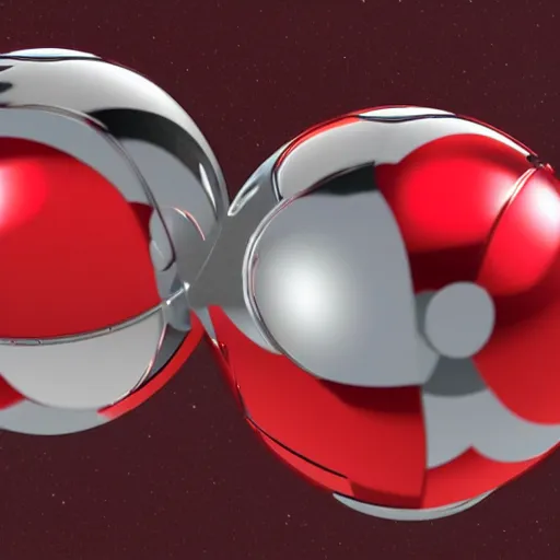 Prompt: chrome spheres on a red cube, rayleigh scattering
