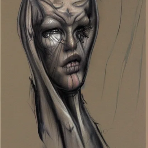 Image similar to a girl, concept art by h r giger