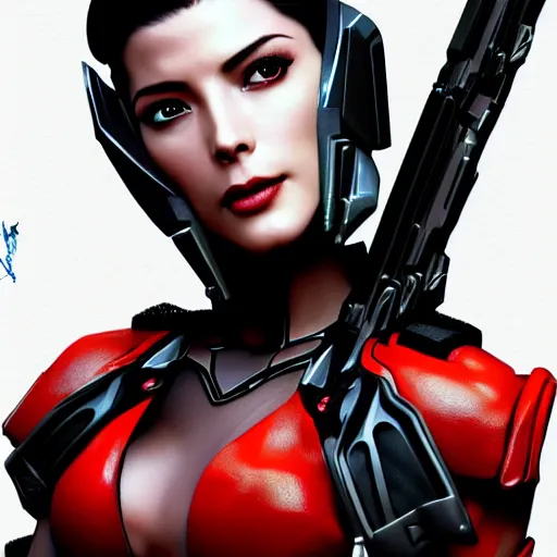 Image similar to A combination of Ada Wong's and Grace Kelly's and Ashley Greene's appearances wearing Interceptor's armor from Anthem, high tech, action shot, angular, full body portrait, futuristic, dramatic, fantasy, intricate, elegant, highly detailed, digital painting, artstation, concept art, matte, sharp focus, illustration, 8K, art by Donato Giancola and James Gurney