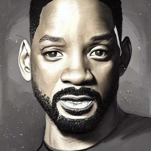 Image similar to “Portrait of Will Smith by Greg Rutkowski, young, manly, attractive, strong, older brother vibes, highly detailed portrait, scifi, digital painting, artstation, concept art, smooth, sharp foccus ilustration, Artstation HQ”