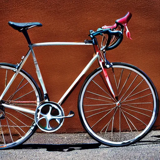 Image similar to modern road bicycle made of chocolate, melting in the sun, high detail sports photography