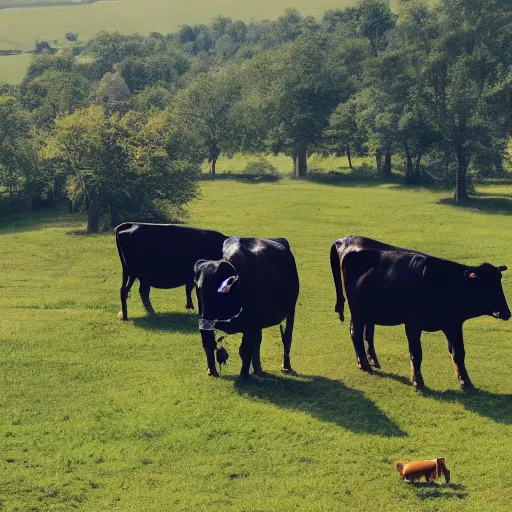 Prompt: star trek borg drones supervising cows on a beautiful farm, 4 k