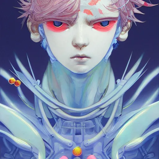 Image similar to prompt : fighter portrait soft light painted by james jean and katsuhiro otomo and erik jones, inspired by evangeleon anime, smooth face feature, intricate oil painting, high detail illustration, sharp high detail, manga and anime 1 9 9 0