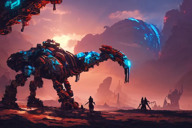 Image similar to scorcher machine mecanical creature robot of horizon forbidden west horizon zero dawn bioluminiscence global illumination ray tracing hdr fanart arstation by ian pesty and alena aenami artworks in 4 k