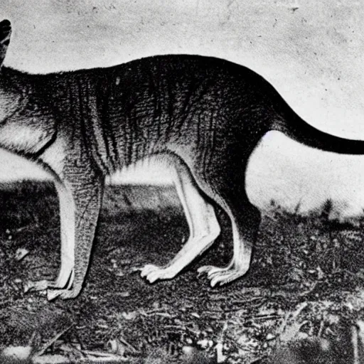 Prompt: plaroid photo of a thylacine