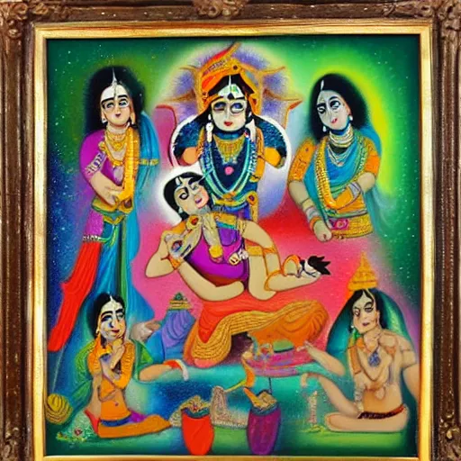 Prompt: death of Krishna by Amrita Shergill, oil on canvas