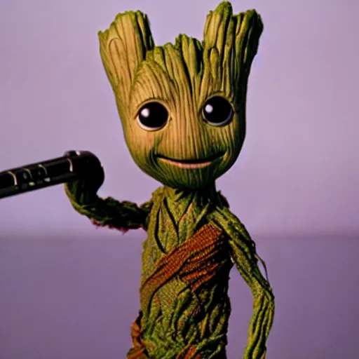 Prompt: baby groot in the muppet show