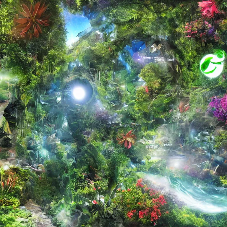 Image similar to metaverse of the future with nature and plants, everyday life in the metaverse, augmented reality, fantastic reality, fantastic art