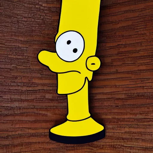 Prompt: wood sculpture of bart simpson, abstract, detailed texture, museum