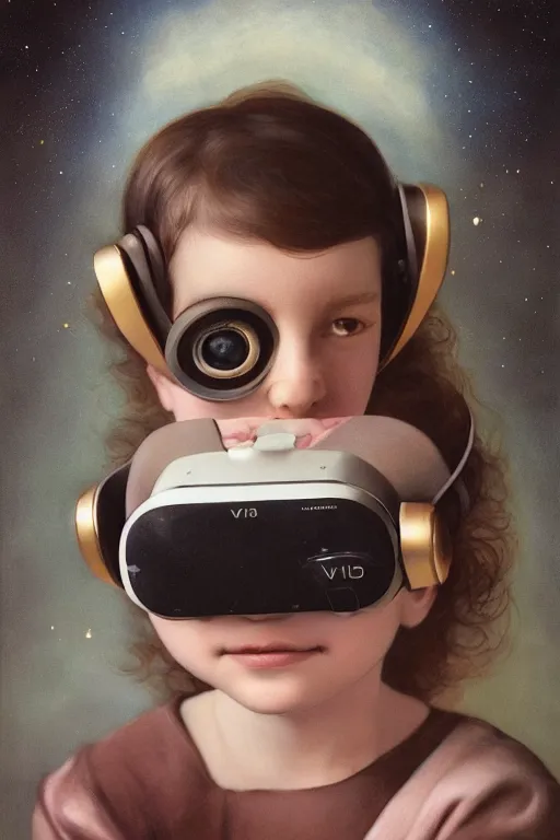 Prompt: a beautiful ultradetailed vintage photo of a child attached to a futuristic vr headset, by tom bagshaw and anna dittman, portrait, 2 4 mm lens, golden ratio composition, detailed face, studio photography, very detailed, humanoids, interconnected, artstation, 8 k, highly coherent