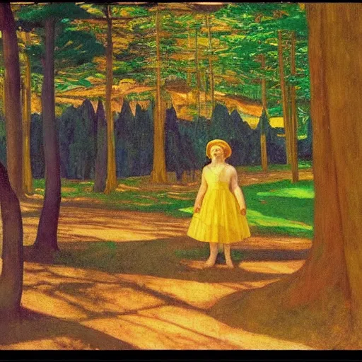 Image similar to a young girl lost in a blue golden forest, film still by edward hopper, by Pontormo, by klimt, art noveau, highly detailed, strong lights, liminal, eerie, Bright pastel colors