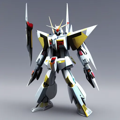 Prompt: low poly render, gundam mecha