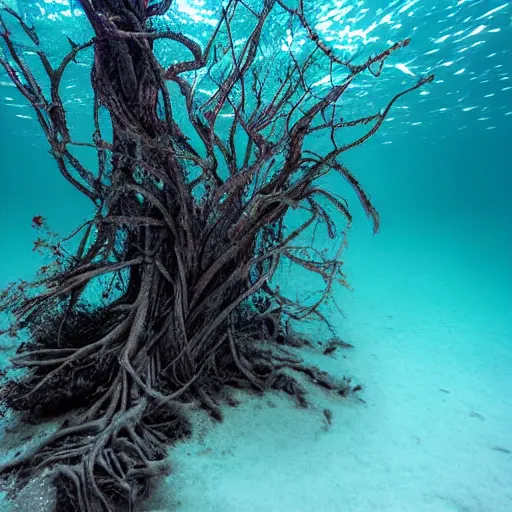 Image similar to roots underwater, award winning magenta and white photography, high contrast, high definition