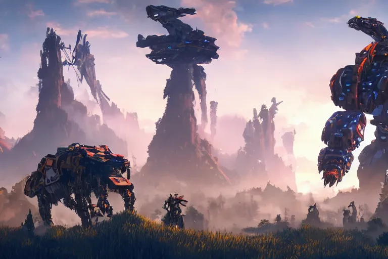 Image similar to slitherfang machine mecha animal beast robot of horizon forbidden west horizon zero dawn bioluminiscence global illumination ray tracing hdr fanart arstation by sung choi and eric pfeiffer and gabriel garza and casper konefal