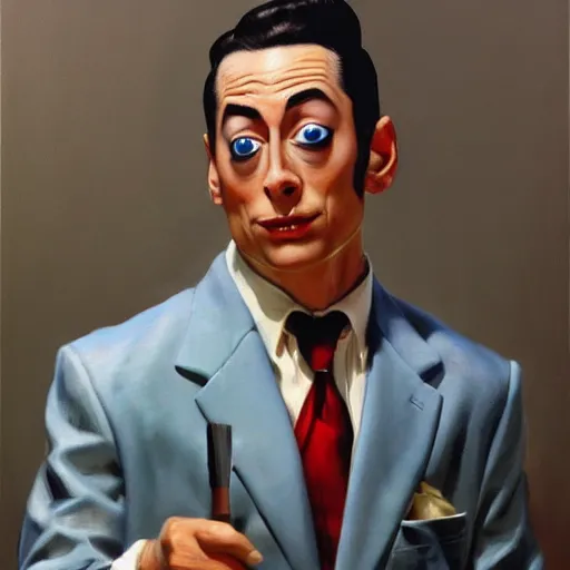 Prompt: pee wee herman as a serial killer. painting by frank frazetta, highly detailed, high quality, 8 k, soft lighting, realistic face, path traced