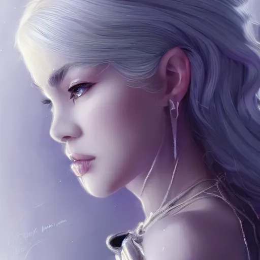 Image similar to teen elf girl, silver hair, gorgeous, amazing, elegant, intricate, highly detailed, digital painting, artstation, concept art, sharp focus, illustration, art by Ross tran