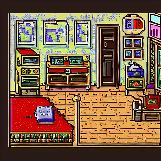 Image similar to 9 0 s bedroom, beautiful detailed pixel art, intricate details, beautiful, dithered gradients, volumetric lighting, 3 d illustration, old school computer game graphics, crpg, d & d, pixel art